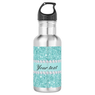 Faux Teal Sequins and Diamonds Stainless Steel Water Bottle