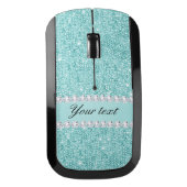 Faux Teal Sequins and Diamonds Wireless Mouse (Front)