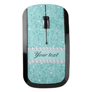 Faux Teal Sequins and Diamonds Wireless Mouse