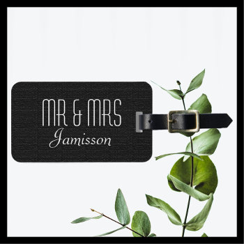 Faux Textured Black Burlap Mr And Mrs Luggage Tag by SocolikCardShop at Zazzle