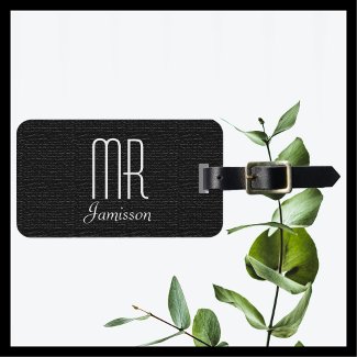 Faux Textured Black Burlap MR Custom Luggage Tag
