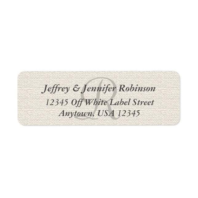Faux Textured Burlap Off White, Monogram Address Label (Front)