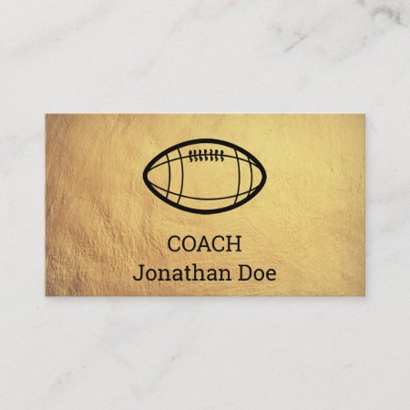 Faux Textured Gold Football Coach Business Card