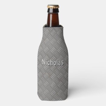 Faux Textured Metal Can / Bottle Holder Your Name Bottle Cooler by alinaspencil at Zazzle
