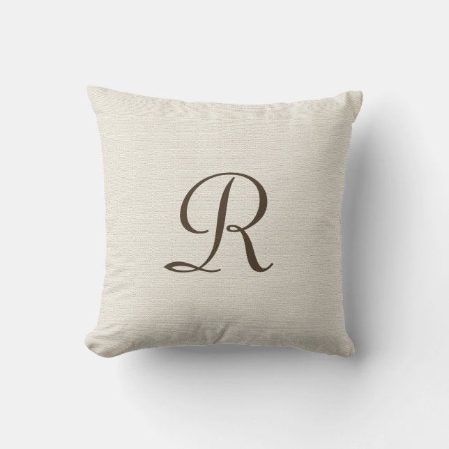 Faux Textured Rustic Burlap Monogram Square Throw Pillow (Front)