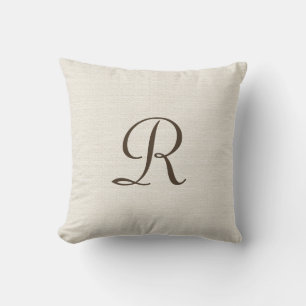 Faux Textured Rustic Burlap Monogram Square Throw Throw Pillow