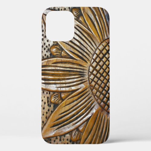 Faux Textured  Wood Carving Sunflower Photo Print iPhone 12 Pro Case