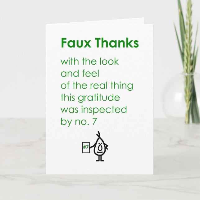 Faux Thanks A Funny Thank You Poem Card (Front)