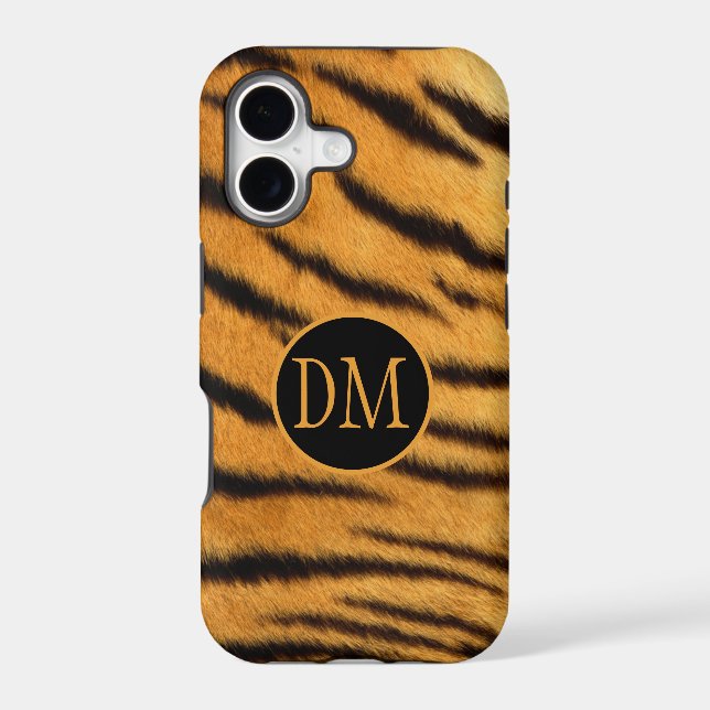 Faux Tiger Fur Pattern Monogram Case-Mate iPhone Case (Back)