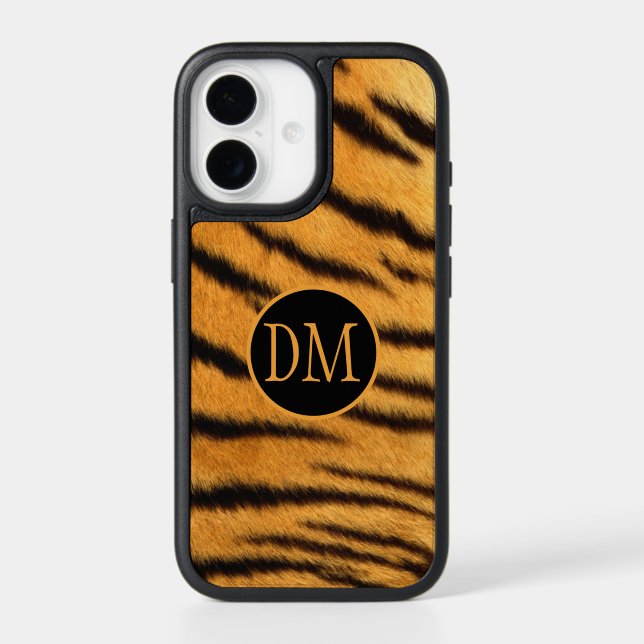 Faux Tiger Fur Pattern Monogram Otterbox iPhone Case (Back)
