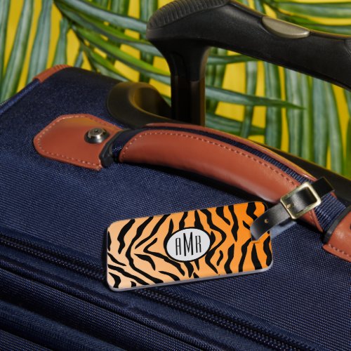 Faux Tiger Print Monogram Luggage Tag