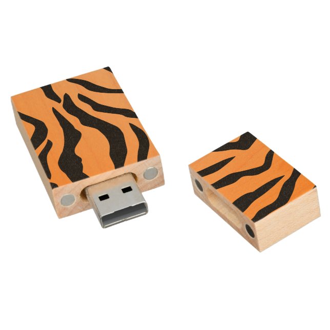 Faux Tiger Print Wood USB Flash Drive (Angled)
