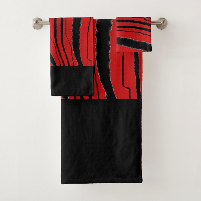 Faux Tiger Red Print Exotic  Bath Towel Set (Insitu)