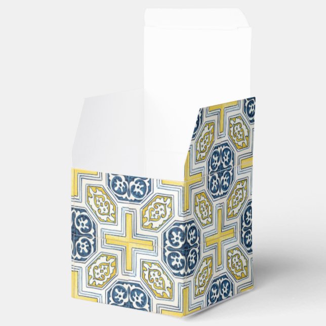 Faux Tile Pattern Yellow and Blue Party Favor Box (Opened)