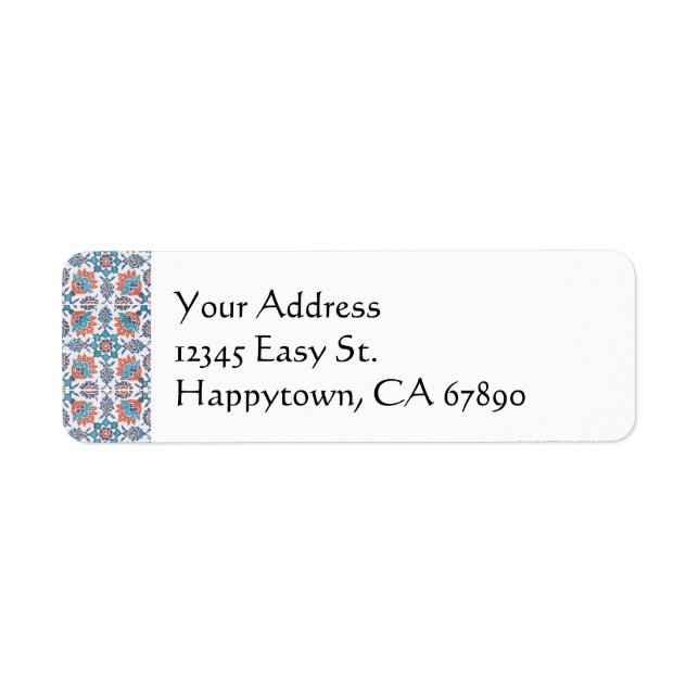 Faux Tile Red Blue Pattern Custom Address Label (Front)