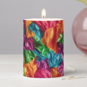 Faux Tissue Paper Multicolored Bright Novelty Pillar Candle