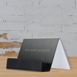Faux Titanium Metal Pattern Desk Business Card Holder