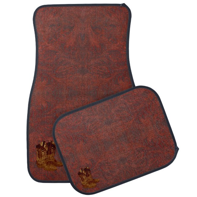 Faux Tooled Leather and Cowboy Boots Western Mats (Set)
