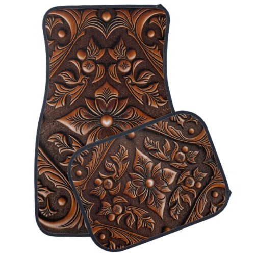 Faux Tooled Leather Car Floor Mat