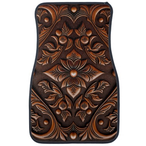 Faux Tooled Leather Car Floor Mat