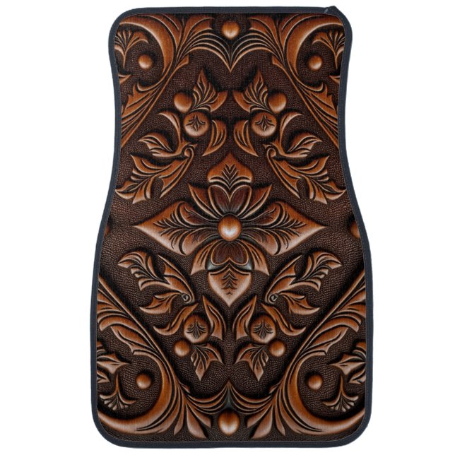 Faux Tooled Leather Car Floor Mat (Front)