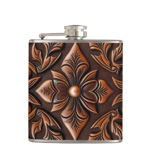 Faux Tooled Leather Design Flask