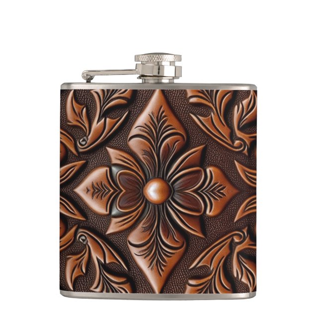 Faux Tooled Leather Design Flask (Front)