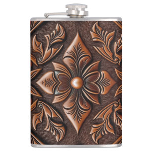 Faux Tooled Leather Design Flask