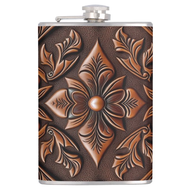 Faux Tooled Leather Design Flask (Front)