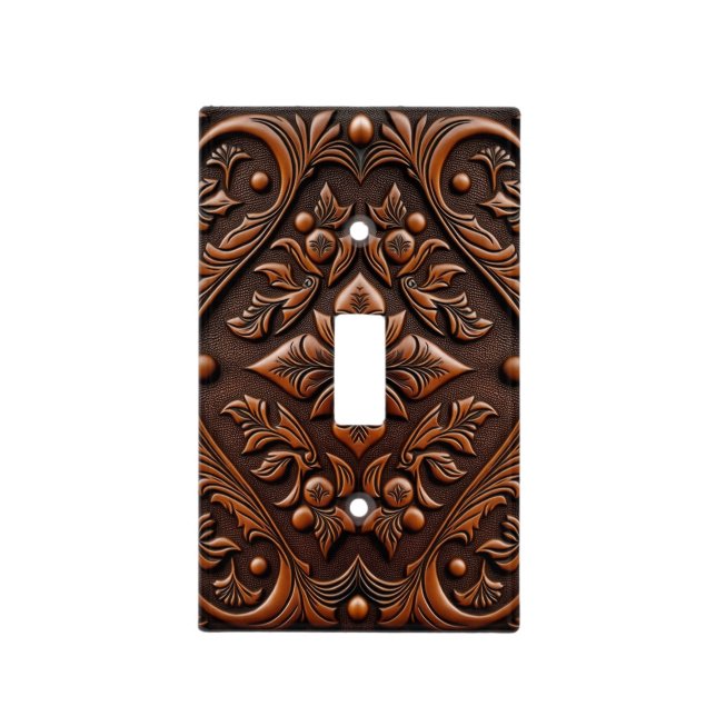 Faux Tooled Leather Design Light Switch Cover (Front)
