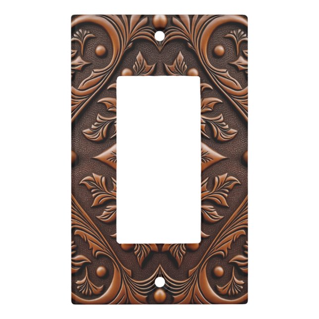 Faux Tooled Leather Design Light Switch Cover (Front)
