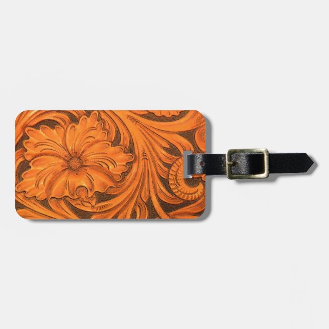 Faux Tooled Leather Horse Saddle Luggage Tag (Front Horizontal)
