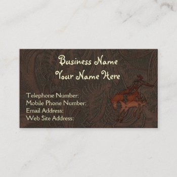 Faux Tooled Leather Rodeo Style V Business Cards by RavenSpiritPrints at Zazzle