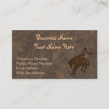 Faux Tooled Leather Western Style Business Cards by RavenSpiritPrints at Zazzle
