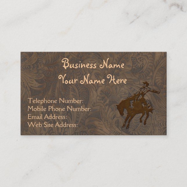Faux Tooled Leather Western style Business Cards (Front)