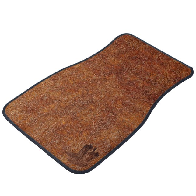 Faux Tooled Leather Western-style & Cowboy Boots Car Floor Mat (Angled)