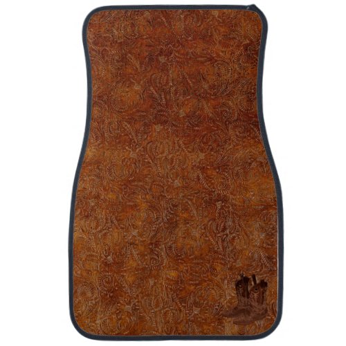 Faux Tooled Leather Western_style  Cowboy Boots Car Mat