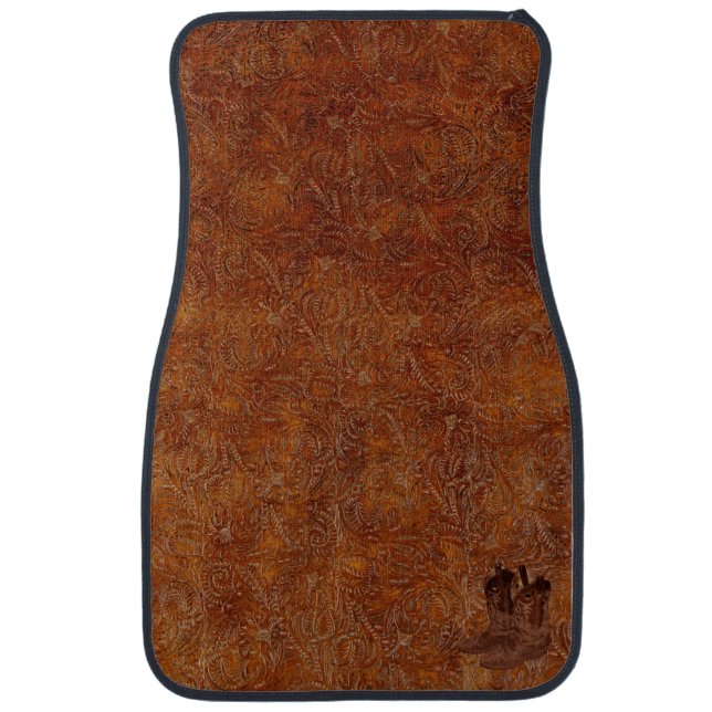 Faux Tooled Leather Western-style & Cowboy Boots Car Mat (Front)