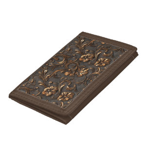 Faux Tooled Leather Western Tri-fold Wallet