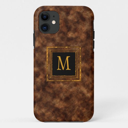 Faux Tortoise Shell Upscale Masculine Monogrammed iPhone 11 Case