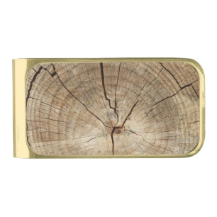Faux Tree Rings Background Gold Finish Money Clip
