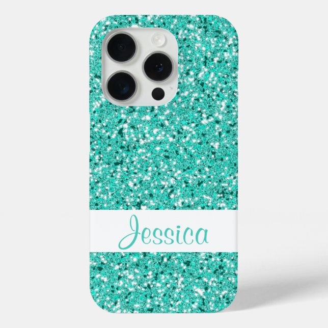 Faux Turquoise Glitter Look-like With Custom Name Case-Mate iPhone Case (Back)
