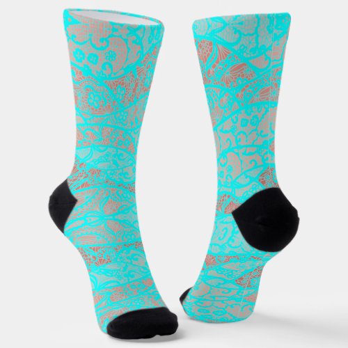 Faux Turquoise Lace Fishnet Floral Romantic Socks