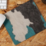 Faux Turquoise Leather Cow Spotted Hide fur Mouse Pad<br><div class="desc">The fur and leather are printed images. This design may be personalized by choosing the Edit Design option. You may also transfer onto other items. Contact me at colorflowcreations@gmail.com or use the chat option at the top of the page if you wish to have this design on another product or...</div>