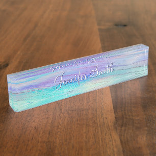 Faux Unicorn Ombre Wood Desk Name Plate