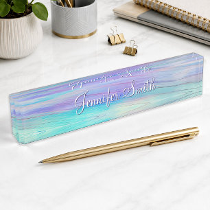 Faux Unicorn Ombre Wood Desk Name Plate