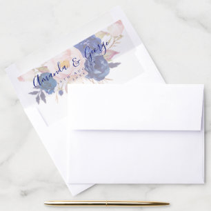 Faux Vellum Blue Floral Elegant Script Wedding Envelope Liner