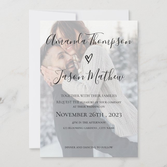 Faux Vellum Effect | 2 Sided Photo | Wedding  Invitation (Front)