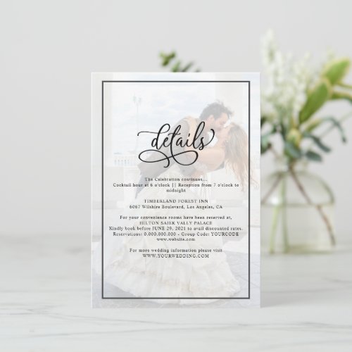 Faux Vellum Effect Overlay Photo Wedding Details Enclosure Card