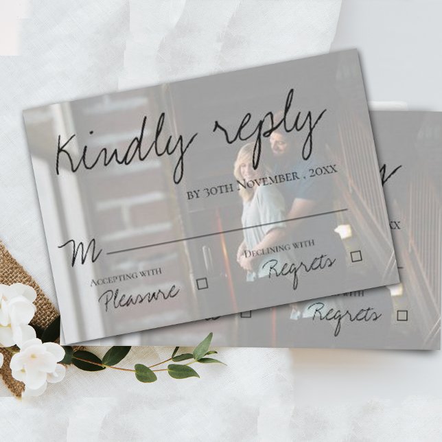 Faux Vellum Effect Photo Elegant Modern Wedding RSVP Card (Creator Uploaded)